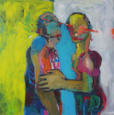 DU UND ICH, 2015, Acryl und Ölkreide auf Leinwand, 100 x 100 cm