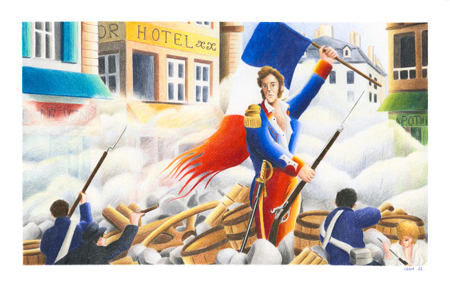 Louis-Philippe guidant le peuple, La Restauration, Veni Vidi Sensi, crayons de couleur, 2022