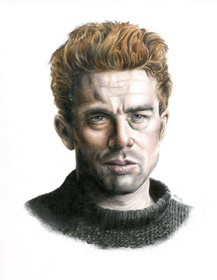 [vendu] James Dean, crayons de couleur, 21x25,9 cm, 2019