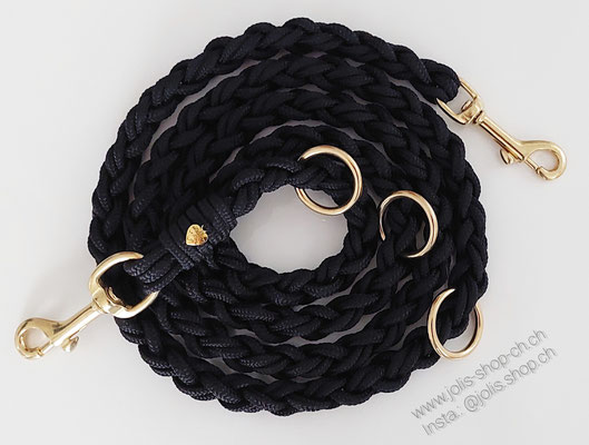 Bild 2 / Art.-Nr.: 6081-2 / Hundeleine 180cm rundgeflochten (Schwarz mit Gold) für mittel bis grosse Hunde  CHF 38.-
