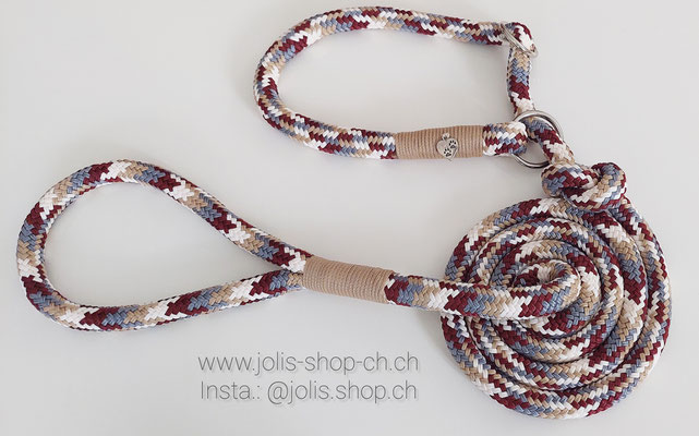 Art.-Nr.: 7008 / Retrieverleine 12mm Rundseil (Tiramisu) für mittel bis grosse Hunde, Halsband individuell verstellbar      Preis: CHF 34.-
