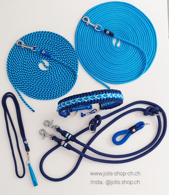 Art.-Nr. 6069-0 / Ganzes Set / Pfeifenband mit Pfeife, Halsband, Leine, Schlüsselanhänger, 2x Schleppleine 7m+10m     Total Preis: CHF 154.-