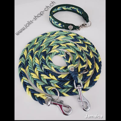 Art.-Nr.: 6015 / Leine 200cm / Jamaica Rainbow  (für kleine Hunde) und Halsband (Halsumfang 35,5cm)                     Preis: CHF 59.-
