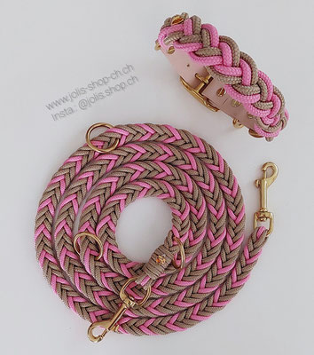 Bild 1 / Art.-Nr.: 6080-1 / Hundeleinen-Set  Leine 2cm breit für mittel bis grosse Hunde 200cm lang CHF 42.- / Halsband "chici-micki" gold CHF 45.- (ca.3.5cm breit / 37cm-43cm)   Total Preis: CHF 87.-