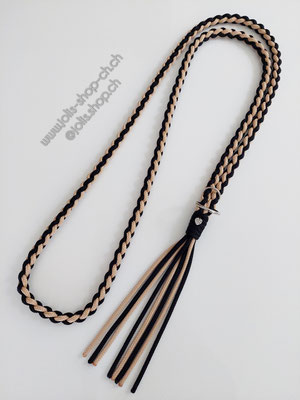 Art.-Nr.: 2062 / Halsring geflochten (beige/schwarz) 200cm Umfang (Kann mit einem kleinen Ring individuell enger verstellt werden) geeignet für XXFull    Preis: CHF 25.-