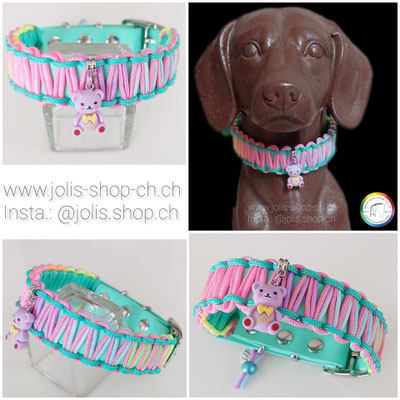 Art.-Nr. : 7025  Halsband "Biothane komplett" Gr. S/M (Geflecht 2.5cm breit) 27cm-35cm, Farbe: Sweet Rainbow    Total Preis: CHF 36.-