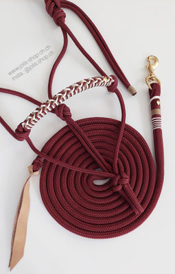 Bild 2 / Art.-Nr.: 2096-2/ 8mm Knotenhalfter mit geflochtenem Nasenband (Roasted Aubergine) Gr. COB/FULL (Nase/26cm, Backe/25cm, Kehle 17cm, Kehle bis Ganasche 26cm)     Preis: CHF 32.-