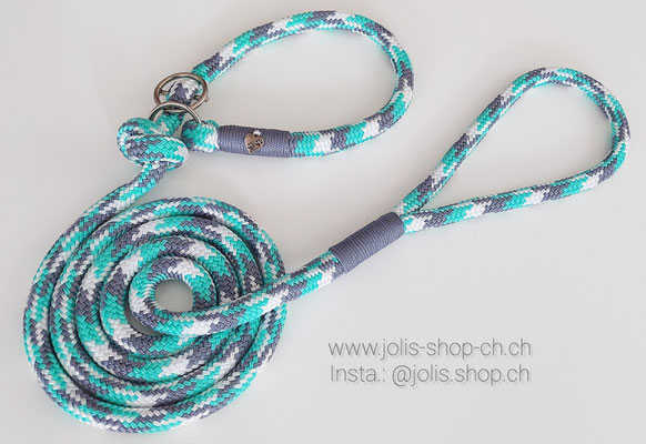 Art.-Nr.: 7004 / Retrieverleine 12mm Rundseil (Minze Camouflage) für mittel bis grosse Hunde, Halsband individuell verstellbar      Preis: CHF 34.-