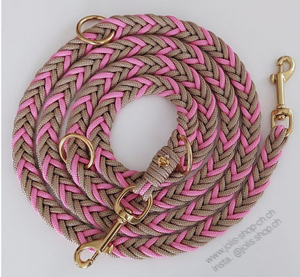 Bild 2 / Art.-Nr.: 6080-2 / Hundeleine 2cm breit (Rosa/Beige mit Gold) für mittel bis grosse Hunde 200cm lang CHF 42.-