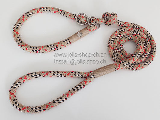 Art.-Nr.: 7007 / Retrieverleine 12mm Rundseil (Tartan Beige) für mittel bis grosse Hunde, Halsband individuell verstellbar      Preis: CHF 34.-