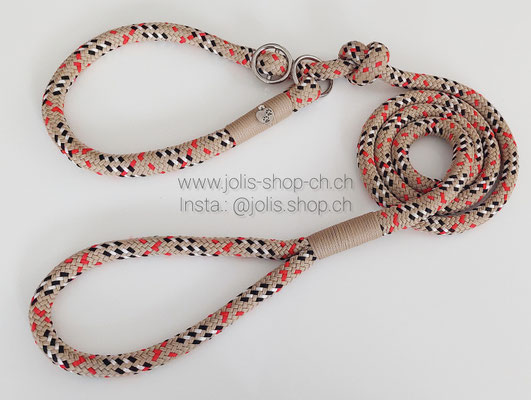 Art.-Nr.: 7007 / Retrieverleine 12mm Rundseil (Tartan Beige) für mittel bis grosse Hunde, Halsband individuell verstellbar      Preis: CHF 34.-