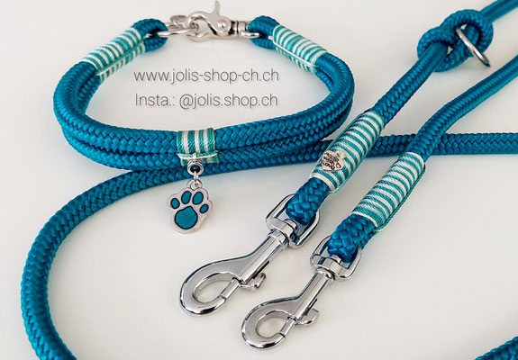 Bild 2 / Art.-Nr.: 6061-2 / Hundeleinenset Aqua 8mm (Leine CHF 33.- + Halsband CHF 30.-) 8mm Seile (Für kleine Hunde) Halsband Halsumfang 33cm   Preis: CHF 63.-
