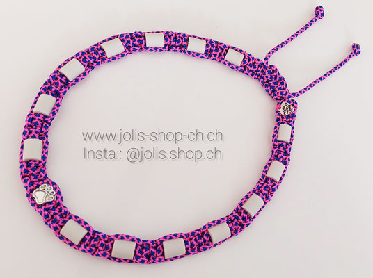 Art.-Nr.: 7004-1          EM-Keramik Zecken- und Flohhalsband verstellbar   42cm-57cm (Neonpink&Electrikblue Diamonds mit silbernem Anhänger)         Preis: CHF 20.-