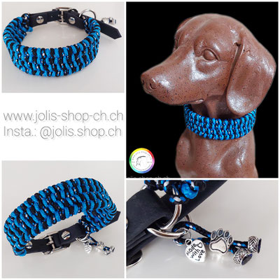 Art.-Nr. : 7029  Halsband "4 reihige Pipa" Gr. S (Geflecht 3cm breit) 27cm-32cm, Farbe: blau/schwarz    Total Preis: CHF 36.-