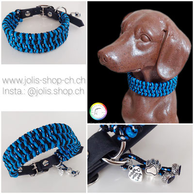 Art.-Nr. : 7029  Halsband "4 reihige Pipa" Gr. S (Geflecht 3cm breit) 27cm-32cm, Farbe: blau/schwarz    Total Preis: CHF 36.-