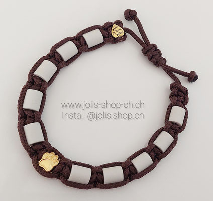 Art.-Nr.: 7004-2          EM-Keramik Zecken- und Flohhalsband verstellbar   23cm-31cm (Schokobraun mit goldenem Anhänger)         Preis: CHF 17.-