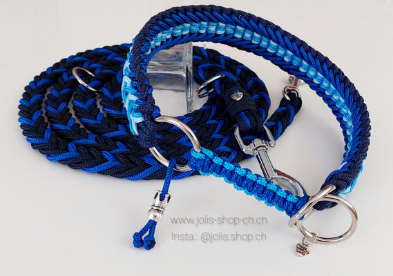 Bild 1 / Art.-Nr.: 6063-1 / Hundeleinen-Set  Leine (blau) für mittel bis grosse Hunde  190cm lang CHF 35.- / Zugstopphalsband "Stubborn Milow" blau CHF 48.- (4cm breit / Zugstopp geflochten)  Halsumfang 47cm/Kopfumfang 53cm)     Preis: CHF 83.- 