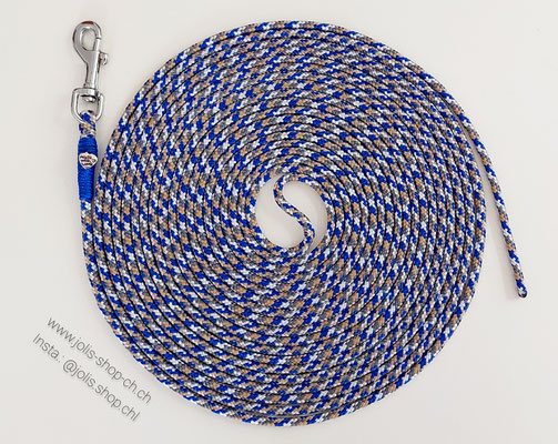 Art.-Nr. : 6071 / Schleppleine 8m/5mm Seil (Mountain Peak - Electricblue/Weiss/Beige/Olive) Kleiner-Karabiner     Total Preis: CHF 19.-