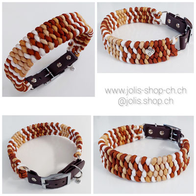 Art.-Nr.: 6058-5 / Halsband "4 Reihige Pipa" Cappuccino (4cm breit / Biothaneverschluss 2.5cm breit) /  Halsumfang 42cm-48cm)     Preis: CHF 48.-    