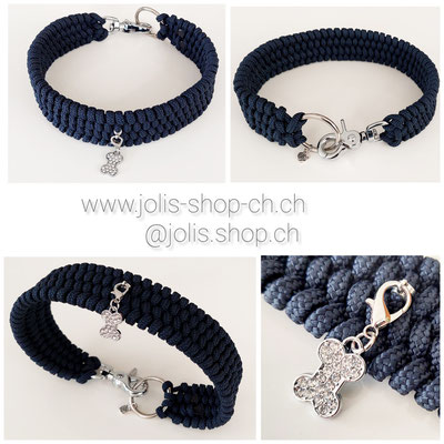 Art.-Nr.: 6053 / Halsband "4 Reihige Pipa" Deep seablue 4cm breit / Karabinerverschluss) /  Halsumfang 44cm)     Preis: CHF 45.-    