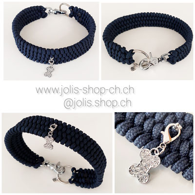 Art.-Nr.: 6053 / Halsband "4 Reihige Pipa" Deep seablue 4cm breit / Karabinerverschluss) /  Halsumfang 44cm)     Preis: CHF 45.-    
