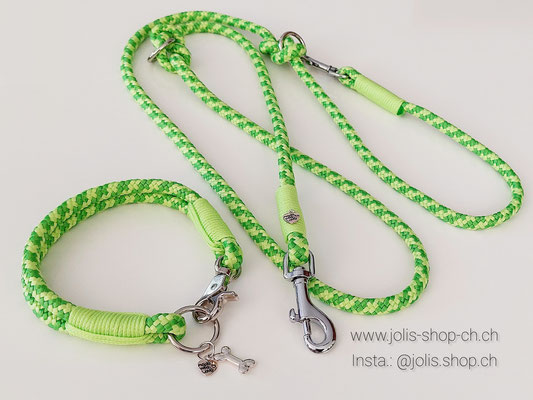 Bild 1 / Art.-Nr.: 6060-1 / Hundeleinenset Lime 8mm (Leine CHF 33.- + Halsband CHF 30.-) 8mm Seile (Für kleine Hunde) Halsband Halsumfang 28cm   Preis: CHF 63.-