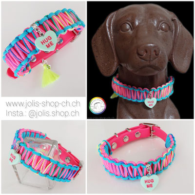 Art.-Nr. : 7026  Halsband "Biothane komplett" Gr. S (Geflecht 2.3cm breit) 23cm-31cm, Farbe: Funny Rainbow    Total Preis: CHF 36.-