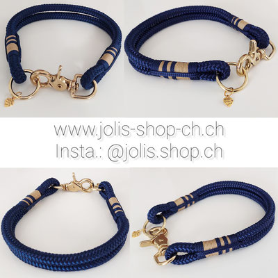 Bild 3 /Art.-Nr.: 7011-3 / Halsband mit Einzelseil 10mm (Marineblau/Gold), Halsumfang 42cm, goldener Karabinerverschluss    Total Preis: CHF 35.-