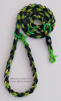 Art.-Nr.: 7001 /   Leine 185cm, Hundeleine geflochten mit 8 Seilen, Farbe: Grün geeignet für mittelgrosse Hunde, die farbigen Karabiner sind geeignet bis ca. 16kg Gewichtsklasse     Total Preis: CHF 43.-