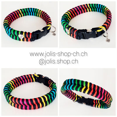 Art.-Nr.: 6055 / Halsband "Fischgrät" Schwarz/Clown (2.8cm breit / Klickverschluss) /  Halsumfang 34cm)     Preis: CHF 32.-    