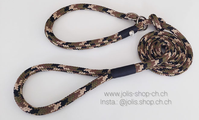 Art.-Nr.: 7005 / Retrieverleine 12mm Rundseil (Camouflage) für mittel bis grosse Hunde, Halsband individuell verstellbar      Preis: CHF 34.-