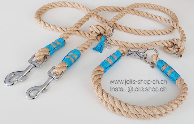 Bild 2 / Art.-Nr.: 6082-2 / Hundeleinen-Set Leine 200cm (maxi dickes 12mm gedrehtes Seil) für mittel bis grosse Hunde  CHF 40.- / Halsband (12mm gedrehtes Seil) Halsumfang 48.5cm CHF 38.-    Total Preis: CHF 78.-