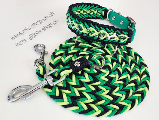 Bild 1 / Art.-Nr.: 6035-1 / Hundeleinen-Set  Leine (grün) für mittel bis grosse Hunde  180cm lang CHF 33.- / Halsband "Stubborn Milow" grün CHF 48.- (4cm breit / Biothaneverschluss 2.5cm breit) /  Halsumfang 40cm-45cm)     Preis: CHF 81.-   