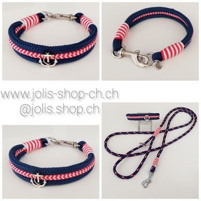 Art.-Nr.: 6024-2 / Halsband Marine 2,3cm breit (Halsumfang 31cm) mit normalem Karabiner    Preis: CHF 30.-    