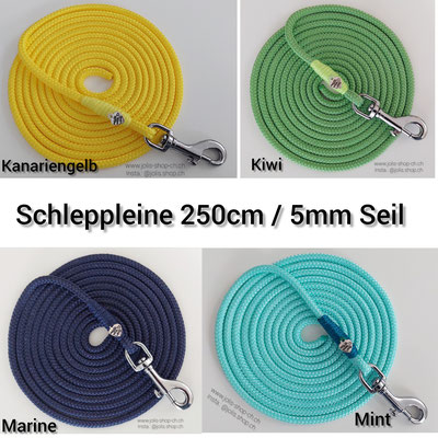 Art.-Nr.: 6093 / Schleppleine 250cm/5mm Seil (kleiner Karabiner)  Welche Farbe wünschen Sie?    Stück Preis: CHF 11.-