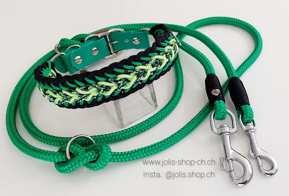 Bild 7 / Art.-Nr.: 6035-07: Halsband "Stubborn Milow"grün/pistach (4cm breit / Biothane-Verschluss 2,5cm breit)  Halsumfang 40cm-45cm CHF 48.-, Leine grün +/-190cm 10mm CHF 37.-          Total Preis: CHF 85.- 