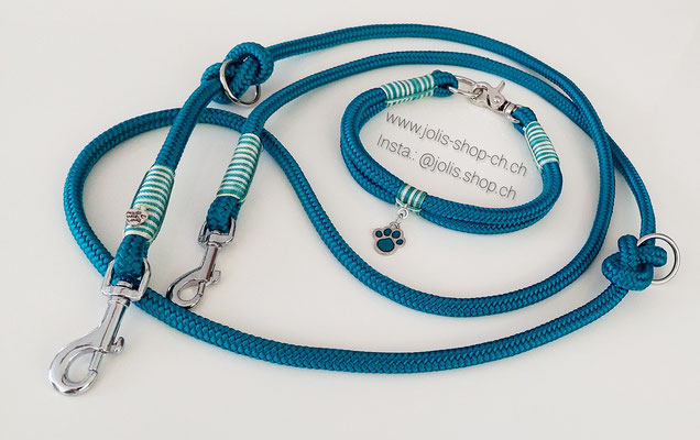 Bild 1 / Art.-Nr.: 6061-1 / Hundeleinenset Aqua 8mm (Leine CHF 33.- + Halsband CHF 30.-) 8mm Seile (Für kleine Hunde) Halsband Halsumfang 33cm   Preis: CHF 63.-