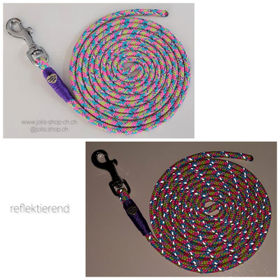 Artikel-Nr.: 6052 /  Schleppleine 200cm lang / 6mm Seil / reflektierend bubble Gum Preis: 12.-