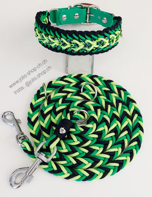 Bild 2 / Art.-Nr.: 6035-2 / Hundeleinen-Set  Leine (grün) für mittel bis grosse Hunde  180cm lang CHF 33.- / Halsband "Stubborn Milow" grün CHF 48.- (4cm breit / Biothaneverschluss 2.5cm breit) /  Halsumfang 40cm-45cm)     Preis: CHF 81.-   