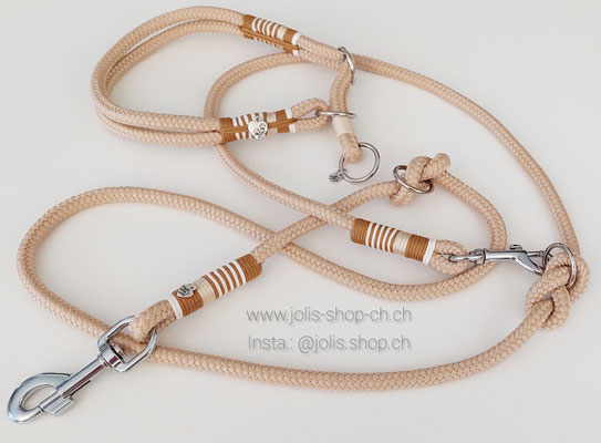 Bild 2 / Art.-Nr.: 6059-2 / Hundeleinenset Beige (Leine CHF 37.- + Halsband CHF 32.-) 10mm Seile (Für Mittel-Grosse Hunde) Halsband Hals ab 38cm verstellbar bis Kopf 50cm   Preis: CHF 69.-