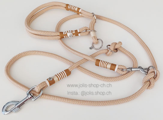 Bild 2 / Art.-Nr.: 6059-2 / Hundeleinenset Beige (Leine CHF 37.- + Halsband CHF 32.-) 10mm Seile (Für Mittel-Grosse Hunde) Halsband Hals ab 38cm verstellbar bis Kopf 50cm   Preis: CHF 69.-