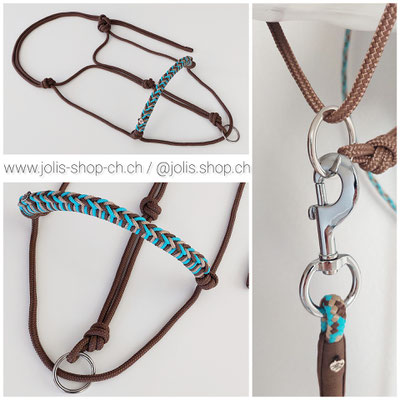 Art.-Nr.: 2084-6 / Knoti mit Ring "no slippling" 6mm (Grösse COB) Schokobraun mit umflochtenem Nasenband    Preis: CHF 31.-   