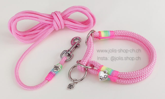 Art.-Nr.: 6064 / Schleppleine (Rose Rosa) 2.40m/4mm Seil mit Mini-Karabiner  Preis: CHF 10.-