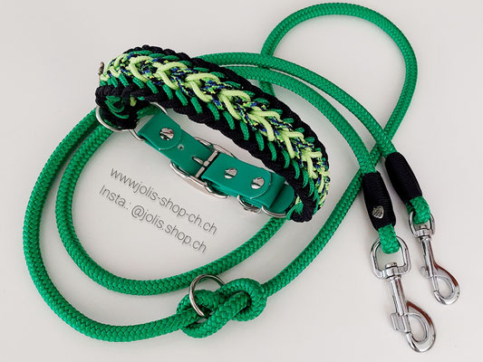 Bild 6 / Art.-Nr.: 6035-06: Halsband "Stubborn Milow"grün/pistach (4cm breit / Biothane-Verschluss 2,5cm breit)  Halsumfang 40cm-45cm CHF 48.-, Leine grün +/-190cm 10mm CHF 37.-          Total Preis: CHF 85.- 
