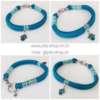 Bild 3 / Art.-Nr.: 6061-3 /  Halsband  Aqua  8mm Seile (Für kleine Hunde) Halsumfang 33cm   Preis: CHF 30.-