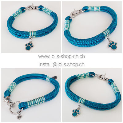 Bild 3 / Art.-Nr.: 6061-3 /  Halsband  Aqua  8mm Seile (Für kleine Hunde) Halsumfang 33cm   Preis: CHF 30.-
