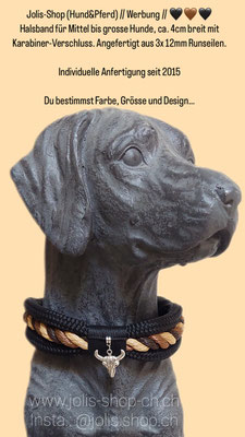 Bild 1 /Art.-Nr.: 7014-1 / Halsband Schwarz/Braun mit Bullenanhänger, 4cm breit, Karabiner-Verschluss (silbern), Halsumfang 49cm    Total Preis: CHF 43.-