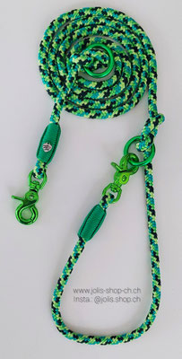 Art.-Nr.: 6088 /   Leine +/-190cm (8mm Seil / Gecko) geeignet für kleine - mittelgrosse Hunde, die farbigen Karabiner sind geeignet bis ca. 17kg Gewichtsklasse     Total Preis: CHF 38.-  
