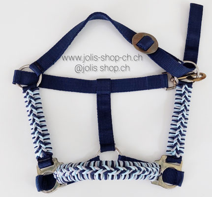 Bild 2 /Art.-Nr.: 2083-2 / Halfter (Gr. Pony) Marine/Silber/Babyblau           Preis: CHF 28.-