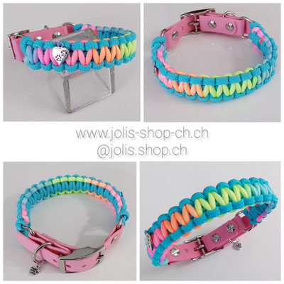 Art.-Nr.: 6038-3 / Halsband "Triple" sweet pastell Rainbow/Türkis (2.5cm breit / Biothaneverschluss 1.9cm breit) /  Halsumfang 29cm-35cm)     Preis: CHF 35.-    